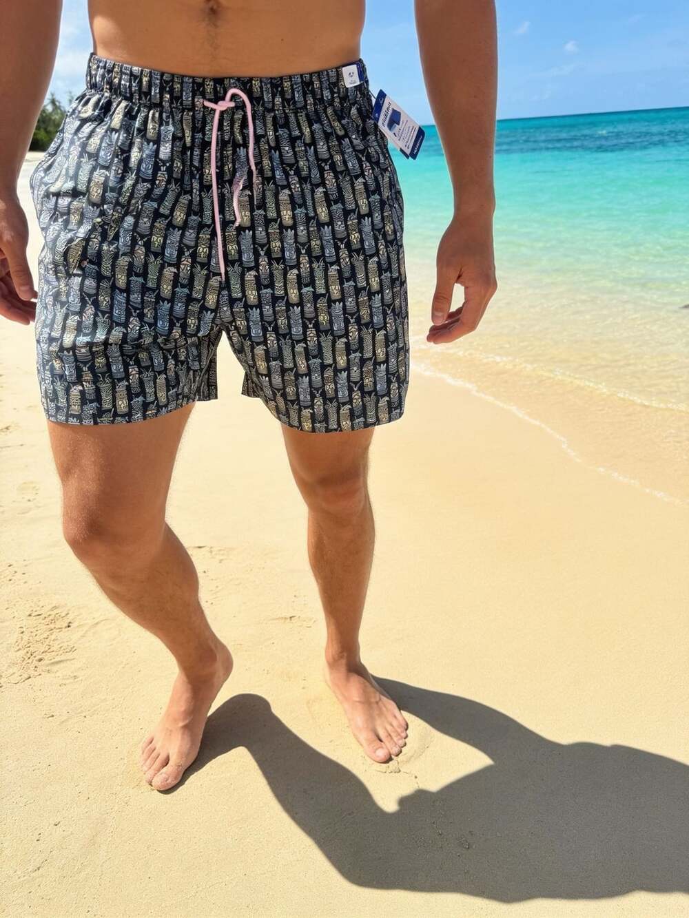 Caribbean Swimwear Men's Tiki Bar Print Waveliner Swim Trunks XLT